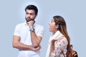 two people in an informal debate/ discussion