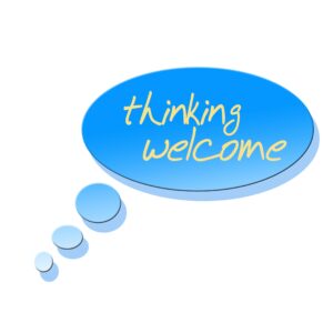idea bubble with words "Thinking Welcome"