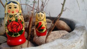 Russian nesting dolls, with one smaller than the other