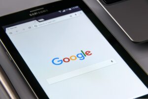 phone with Google search page on the screen