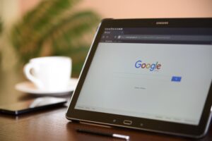 tablet with the Google search bar on the screen